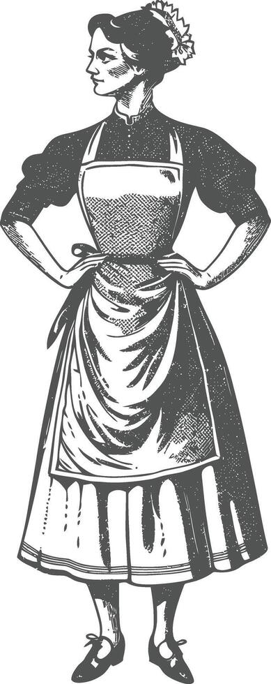 woman in apron with engraving style black color only vector