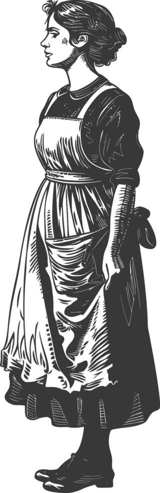 woman in apron with engraving style black color only vector
