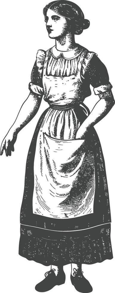 woman in apron with engraving style black color only vector