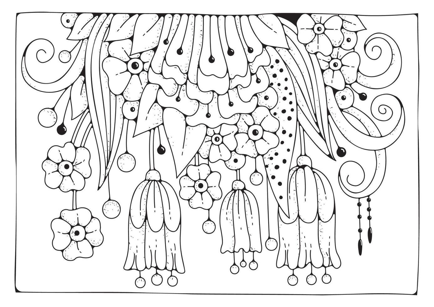 Floral background for coloring, coloring page for children and adults. background with flowers for drawing. vector