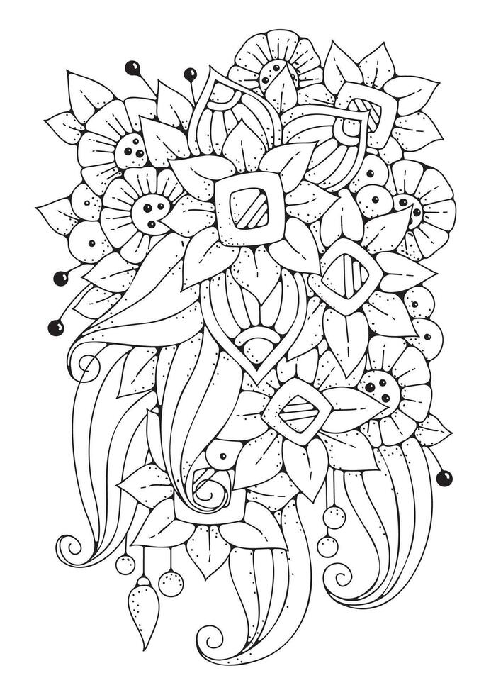 Coloring page, art therapy for children and adults. Delicate bouquet of flowers, background for coloring. Art line. vector