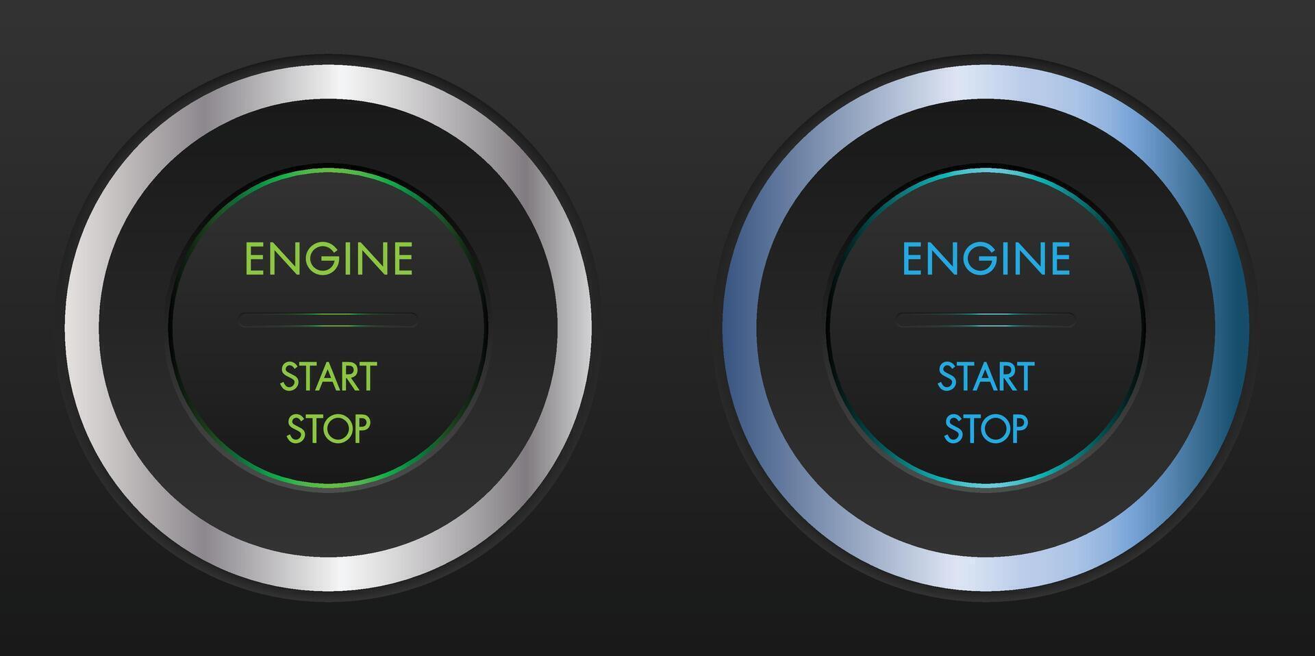 Green and Blue lighting engine start stop button vector