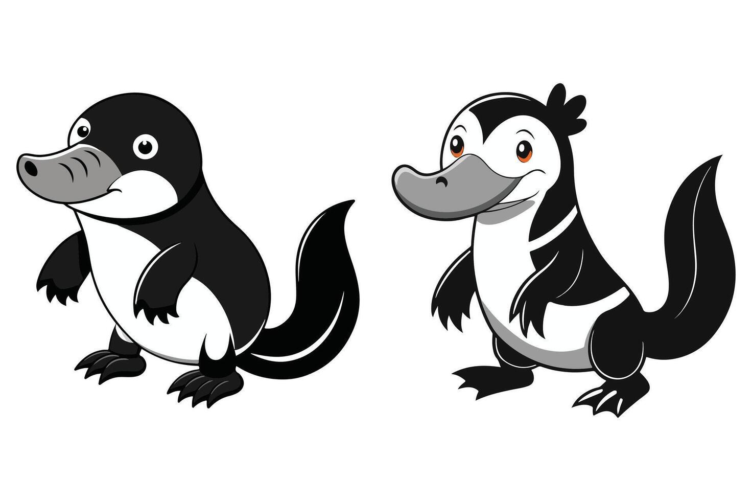 Bundle of Platypus stencil cutout style black and white color silhouette clipart illustration vector