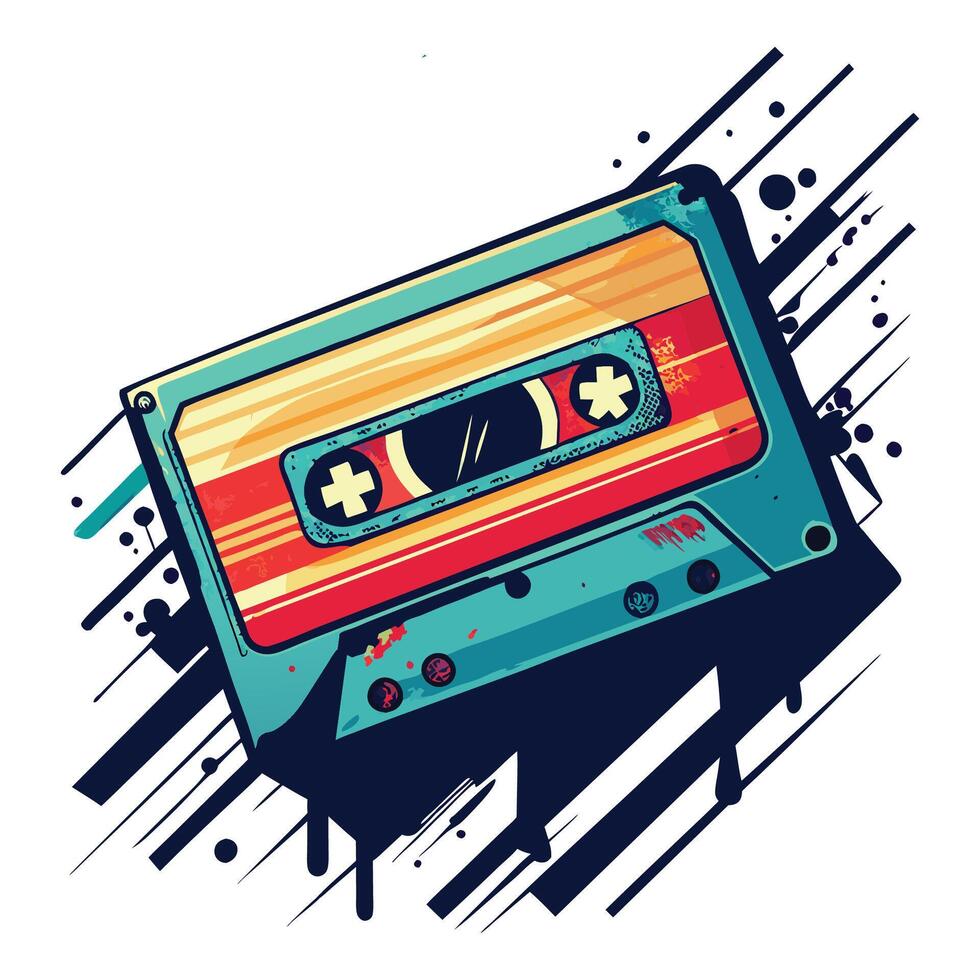 Hand drwing of cassette tape flat color clipart illustration 0 vector