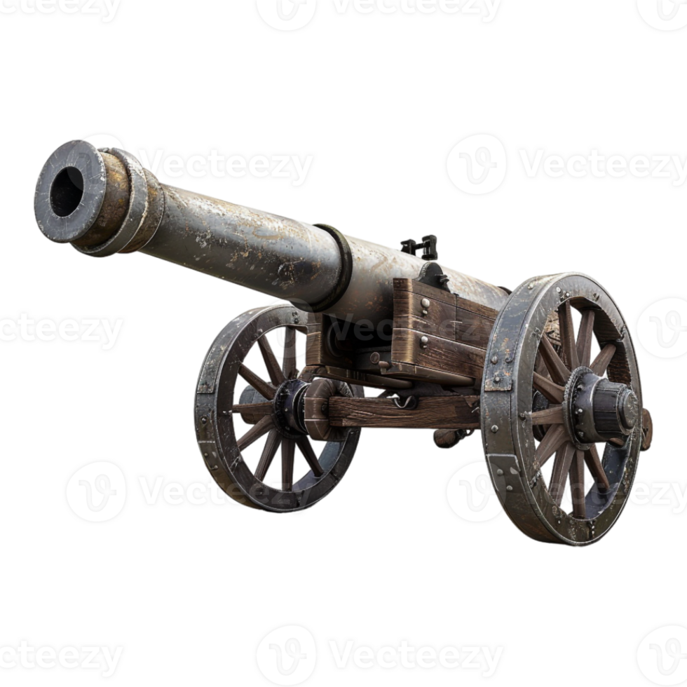 Ancient cannon on wheels on Transparent Background png