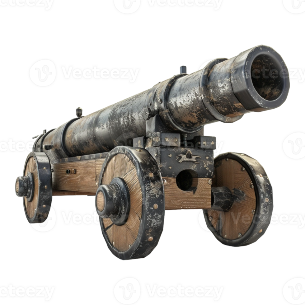 Ancient cannon on wheels on Transparent Background png