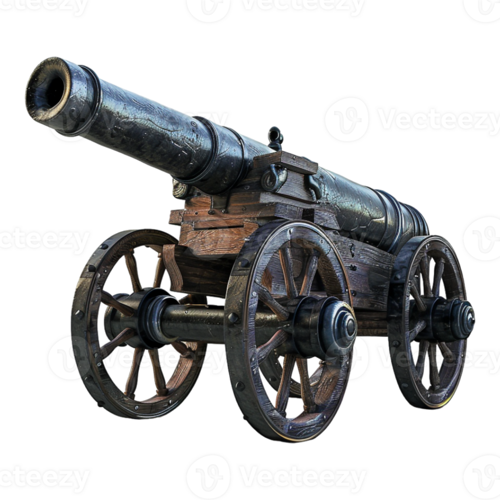 Ancient cannon on wheels on Transparent Background png