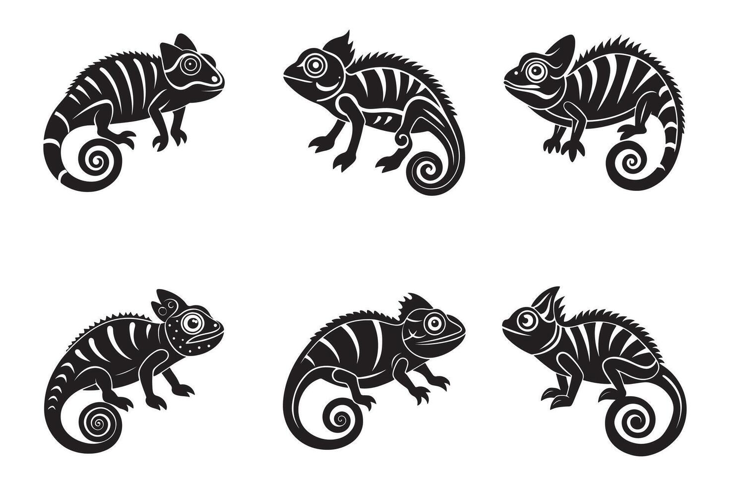 Chameleon linocut silhouette clipart vector