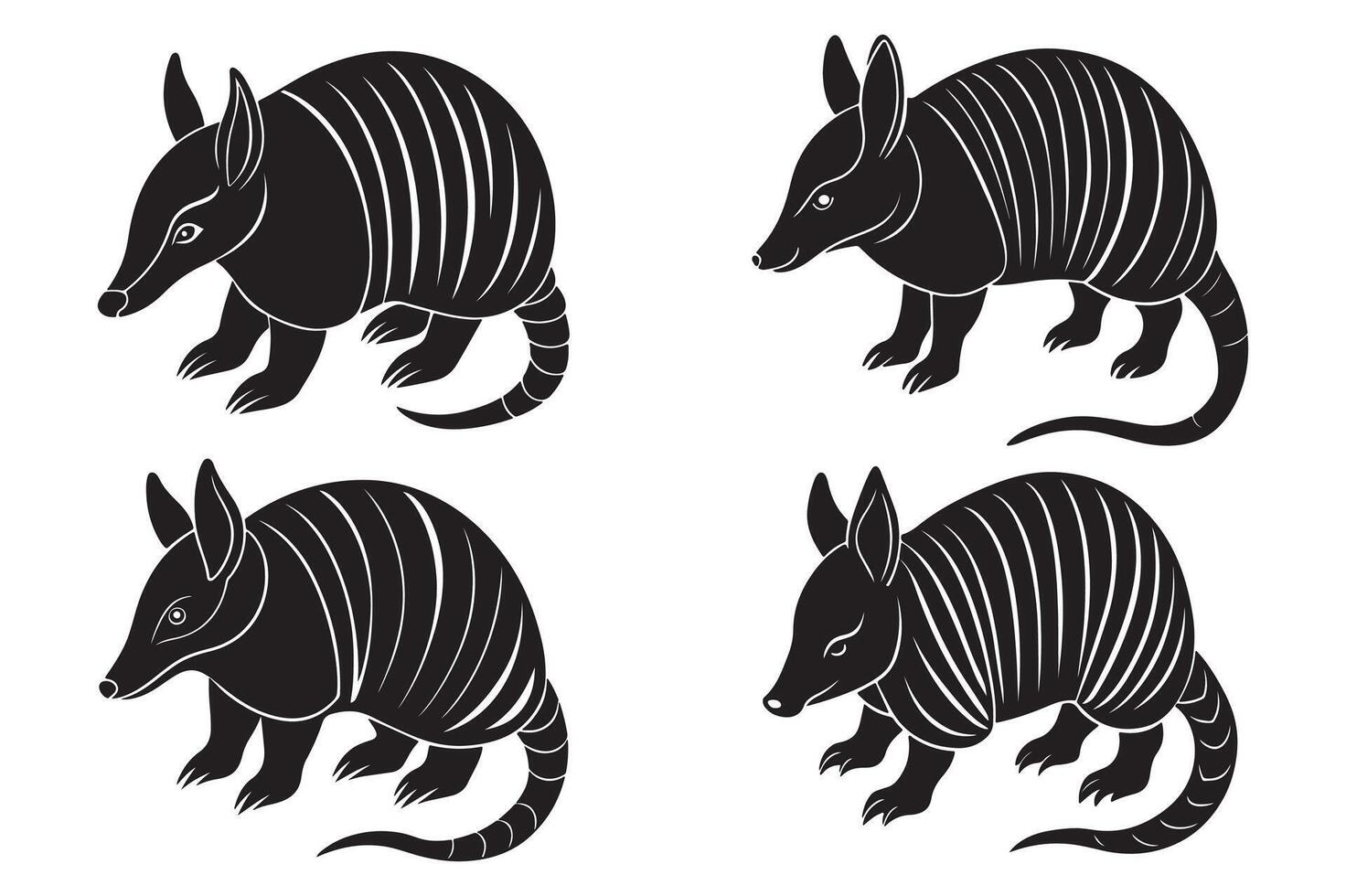 Bundle of armadillo stencil cutout style black and white color silhouette clipart illustration vector