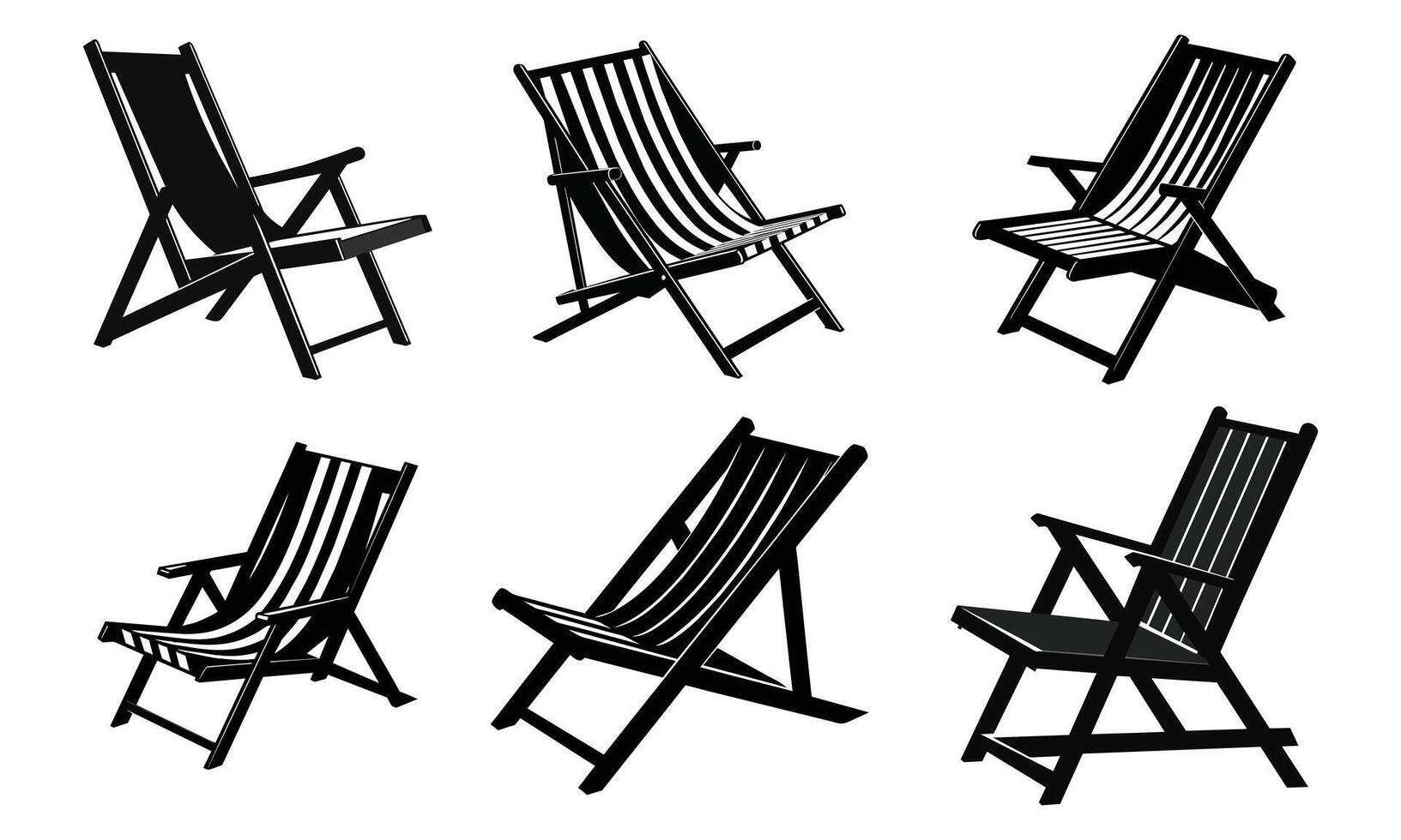 Seabeach relaxation chair black color silhouette bundle vector