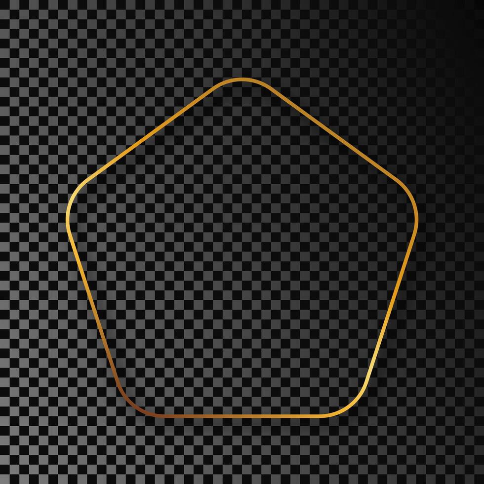 Gold glowing rounded pentagon frame with shadow vector