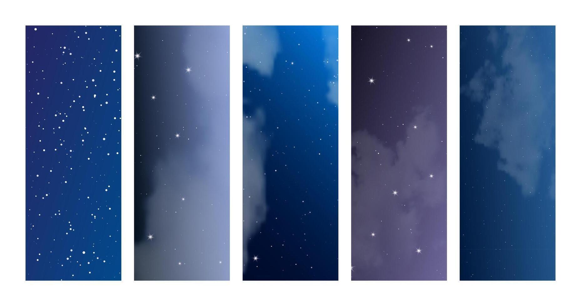 Night sky with clouds and many stars vector