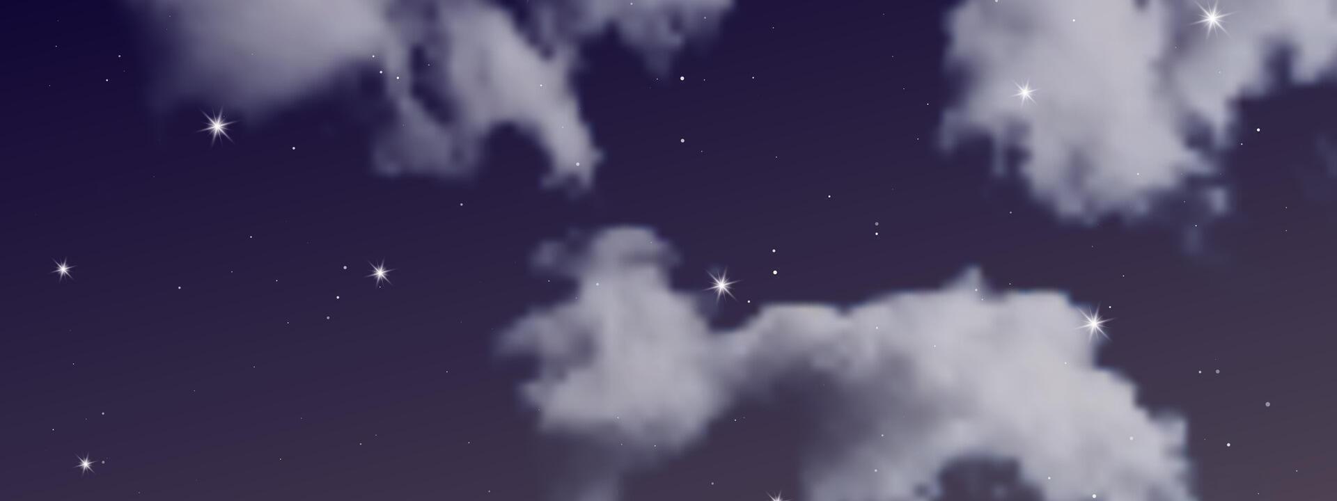 Night sky with clouds and many stars vector