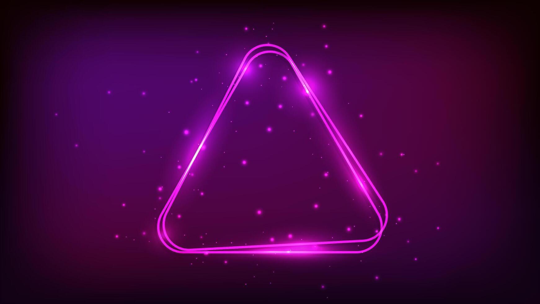 Neon rounded triangle frame with shining effects vector
