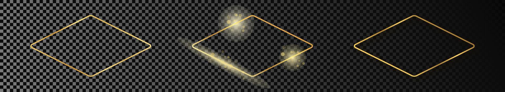 Gold glowing rounded rhombus shape frame vector