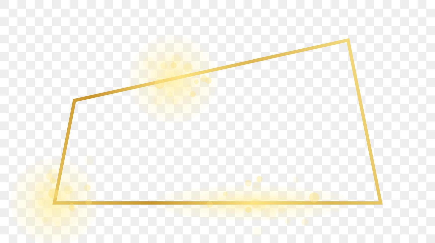 Gold glowing trapezoid shape frame isolated on background. Shiny frame with glowing effects. illustration. vector