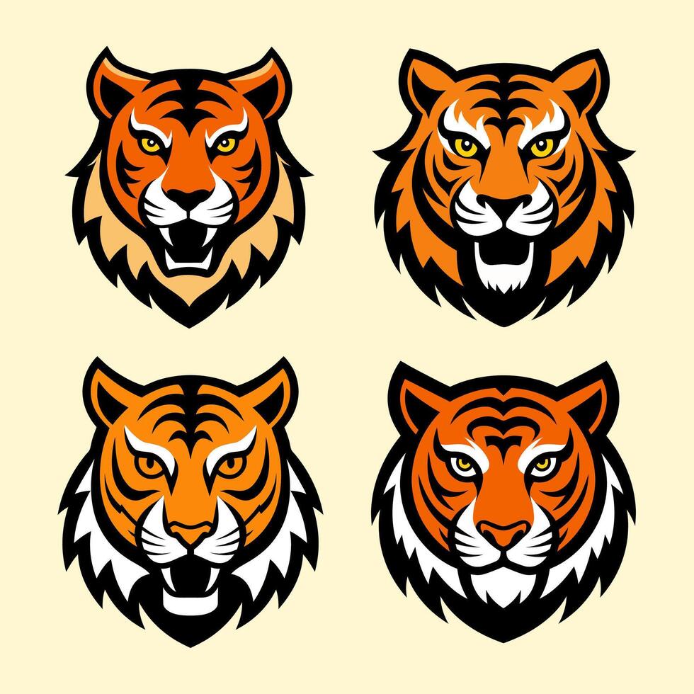 graphic of a majestic tiger, showcasing detailed stripes, fierce eyes, and powerful stance, perfect for logos, illustrations, or prints. vector