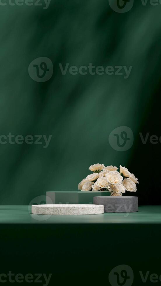 3d rendering template mockup texture concrete and terrazzo mockup in portrait with white rose photo