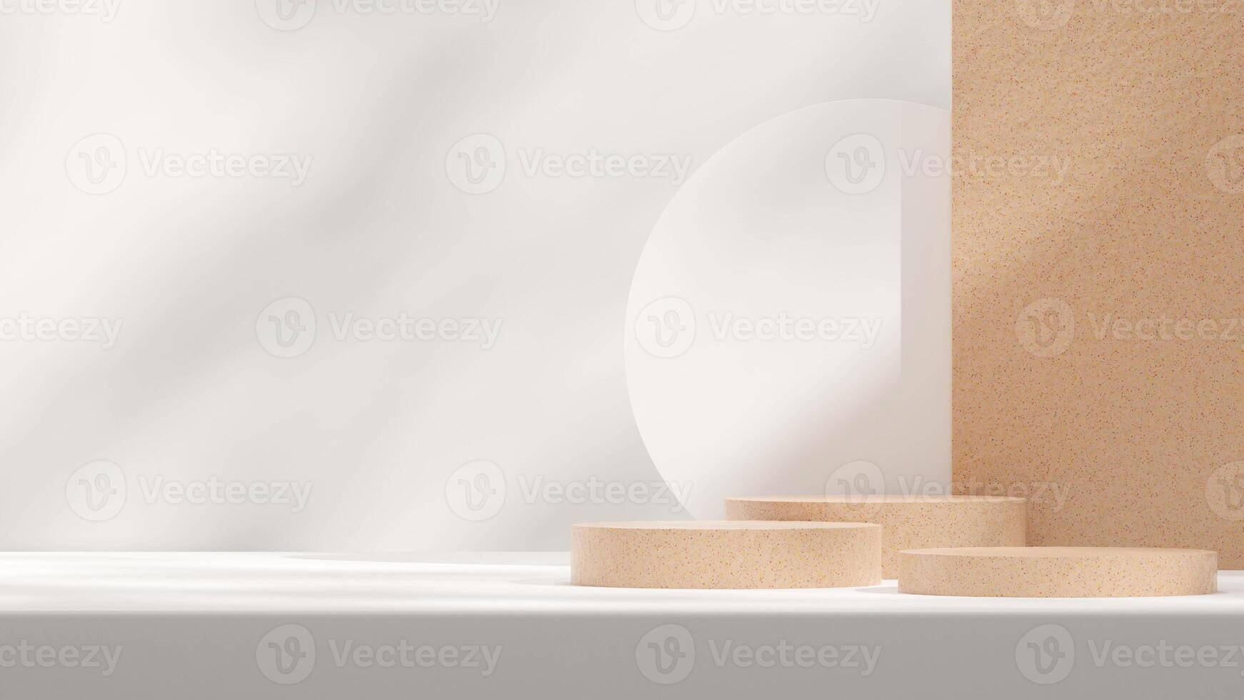 Minimal terrazzo texture podium 3d rendering mockup scene in landscape with white circle backdrop photo
