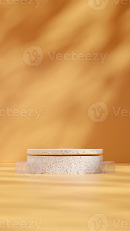 Floating terrazzo texture podium 3d render mockup image in portrait with yellow background photo
