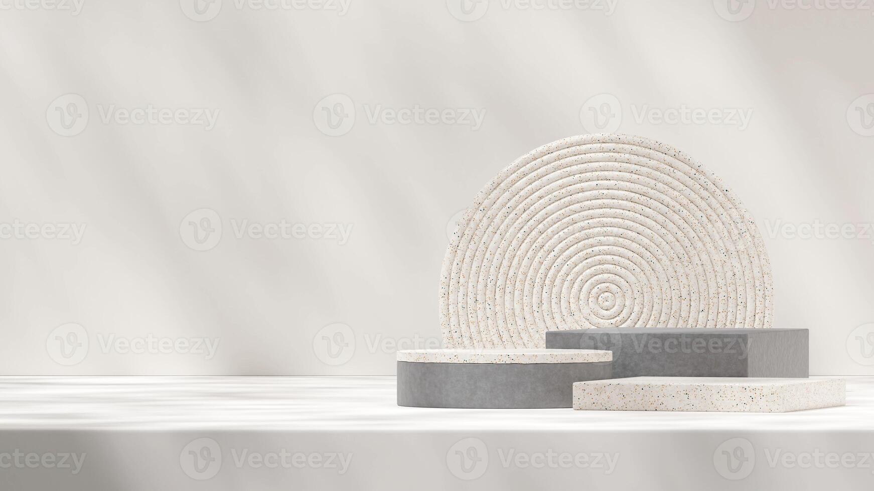 Geometrical shape backdrop 3d rendering terrazzo and concrete podium in landscape with shadow photo