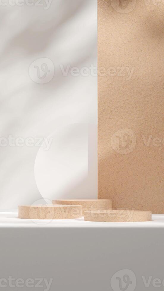 Minimal terrazzo texture podium 3d rendering mockup scene in portrait with white circle backdrop photo