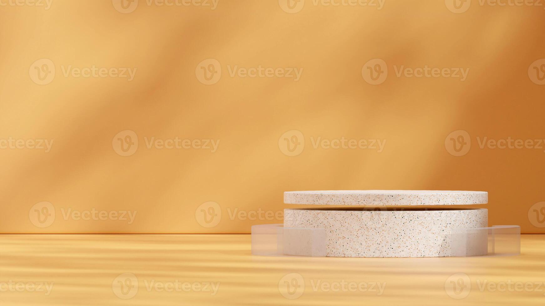 Floating terrazzo texture podium 3d render mockup image in landscape with yellow background photo