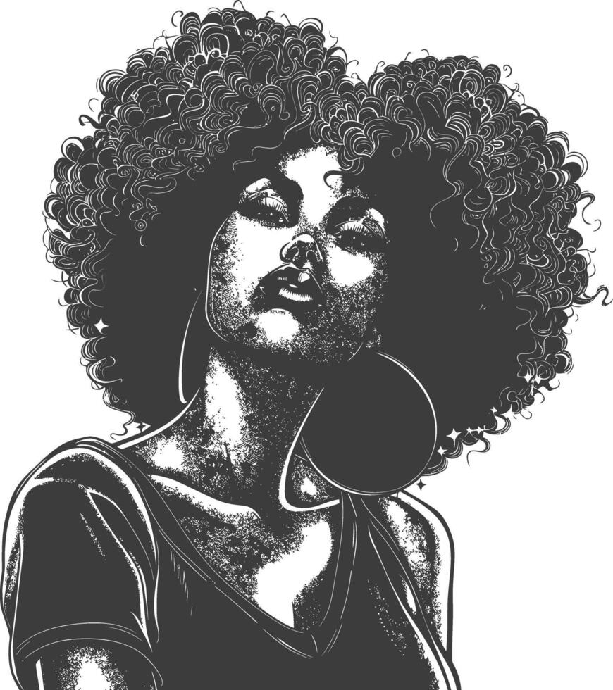 woman with afro hair style with engraving style black color only vector