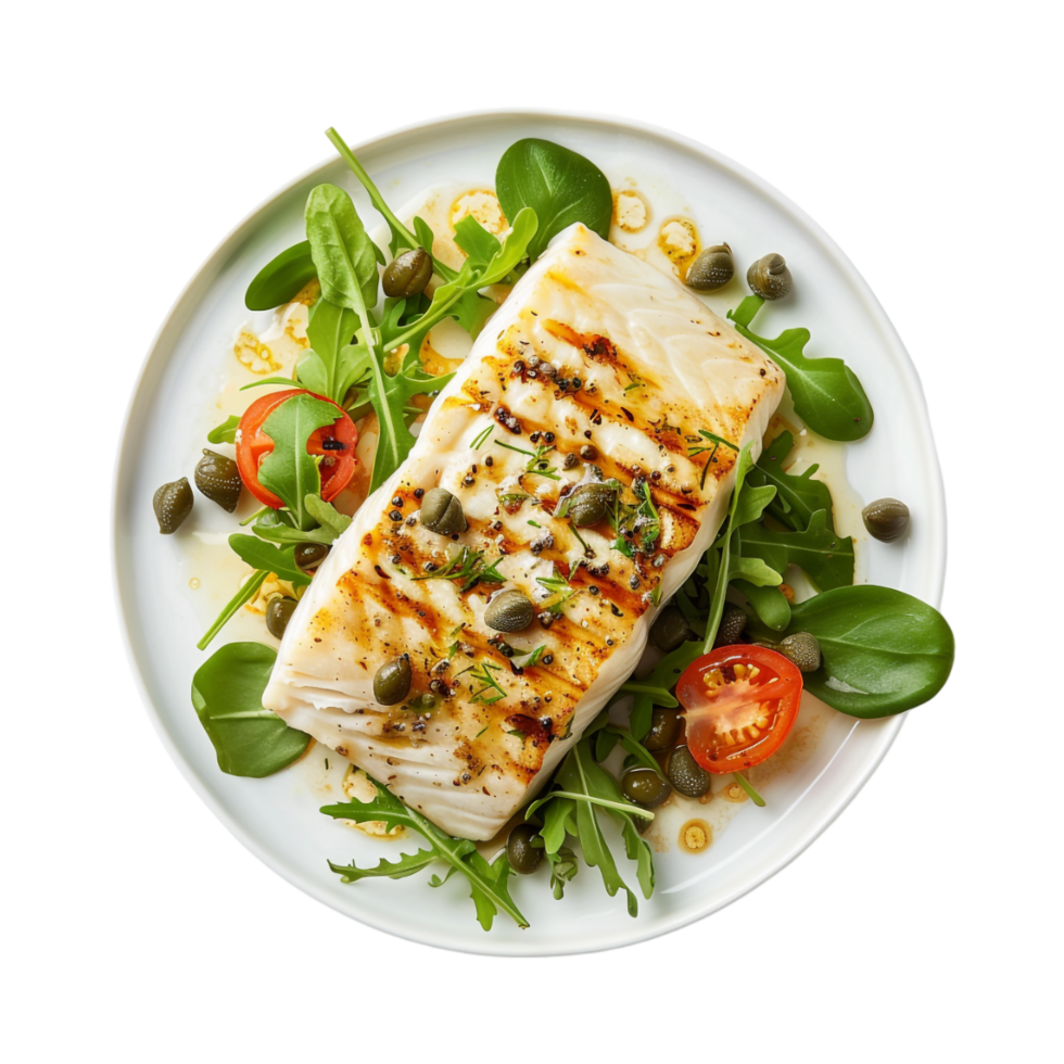 Grilled Fish in a Plate on Transparent Background png