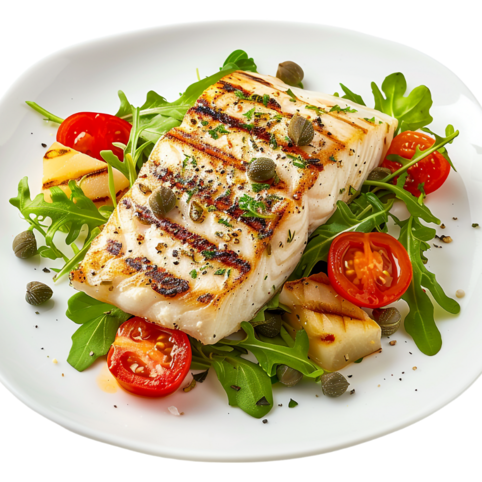 Grilled Fish in a Plate on Transparent Background png