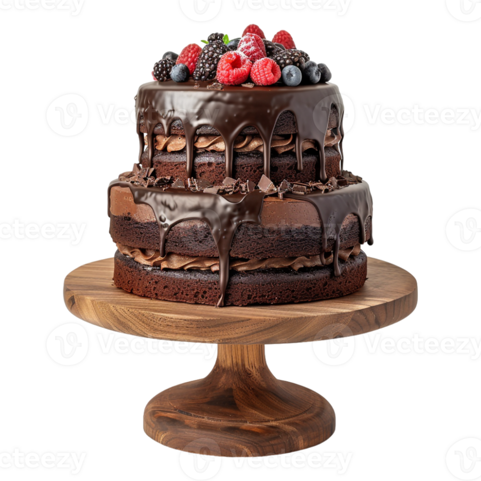 Chocolate Cake on a Wooden Plate on Transparent Background png