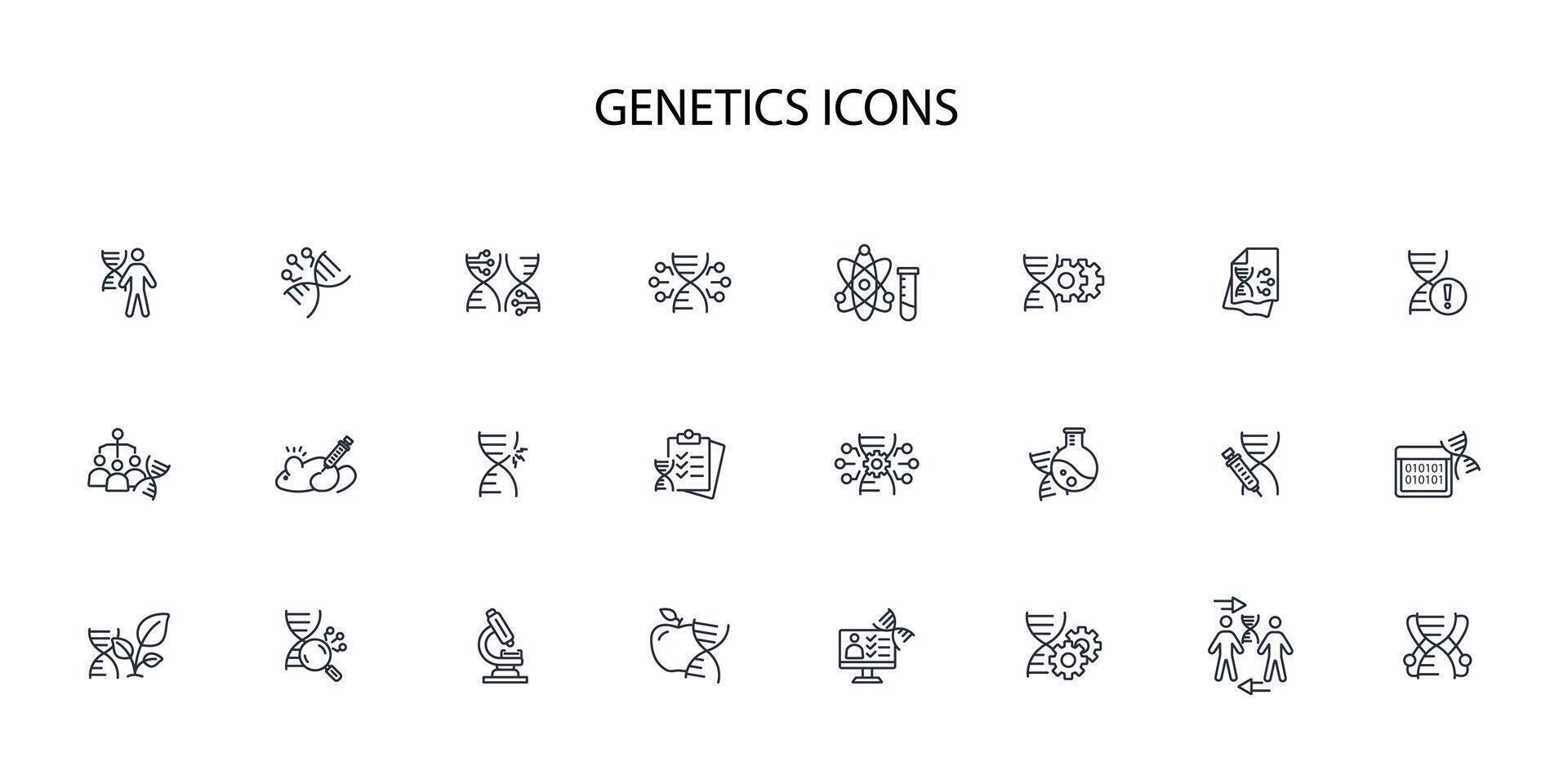 Genetics icon set..Editable stroke.linear style sign for use web design,logo.Symbol illustration. vector