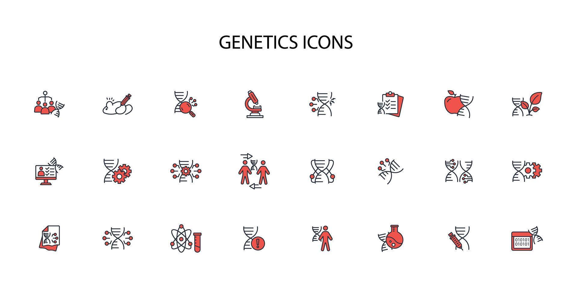Genetics icon set..Editable stroke.linear style sign for use web design,logo.Symbol illustration. vector