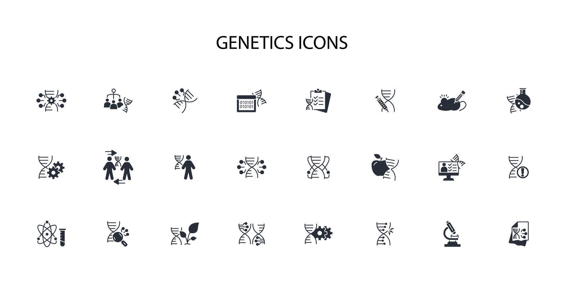 Genetics icon set..Editable stroke.linear style sign for use web design,logo.Symbol illustration. vector