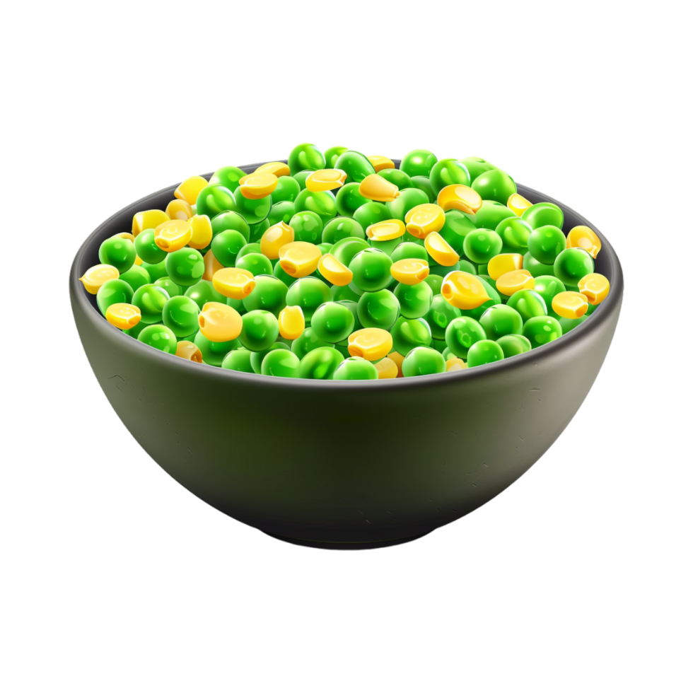 Green Peas and Sweet Corn in a Bowl on Transparent Background png