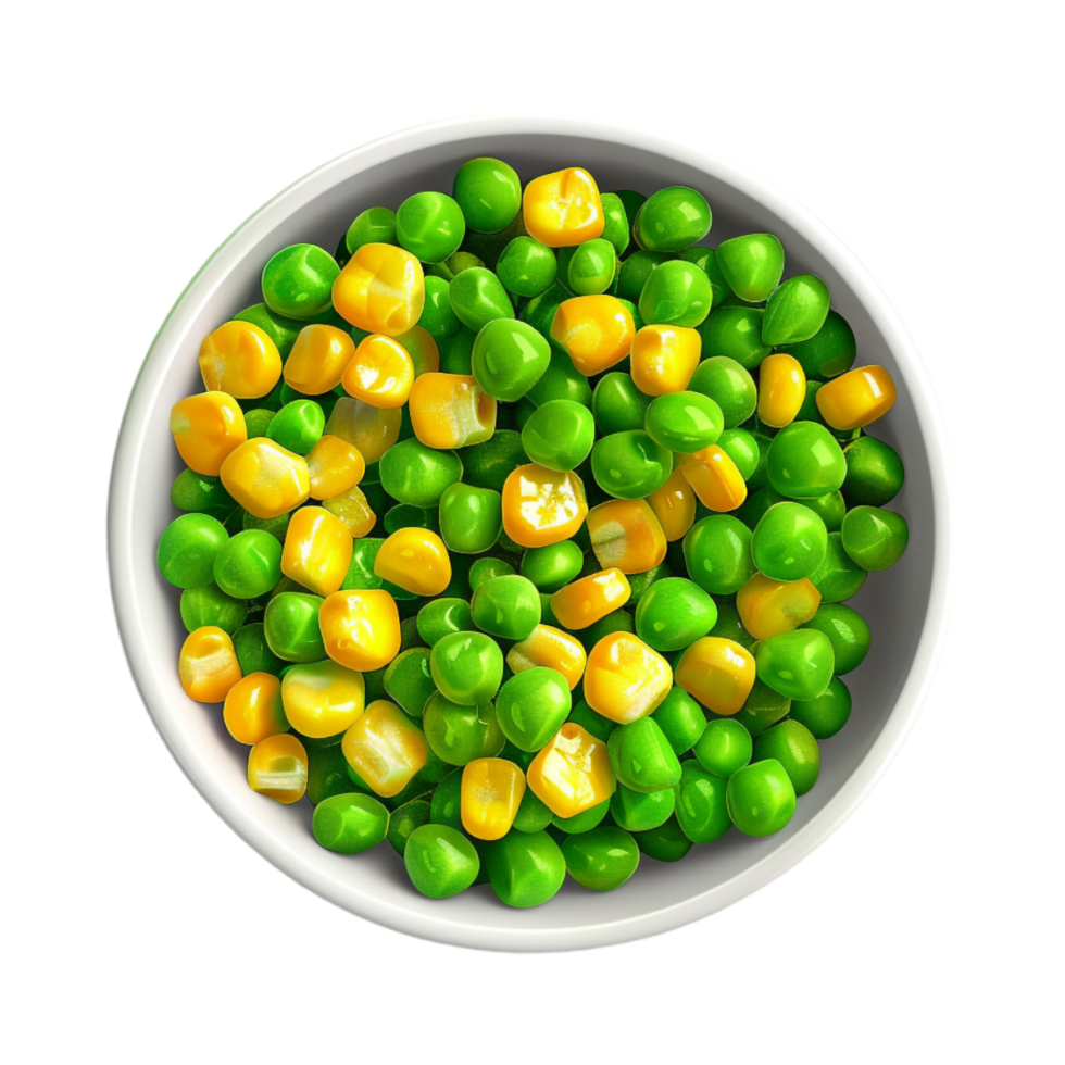 Green Peas and Sweet Corn in a Bowl on Transparent Background png