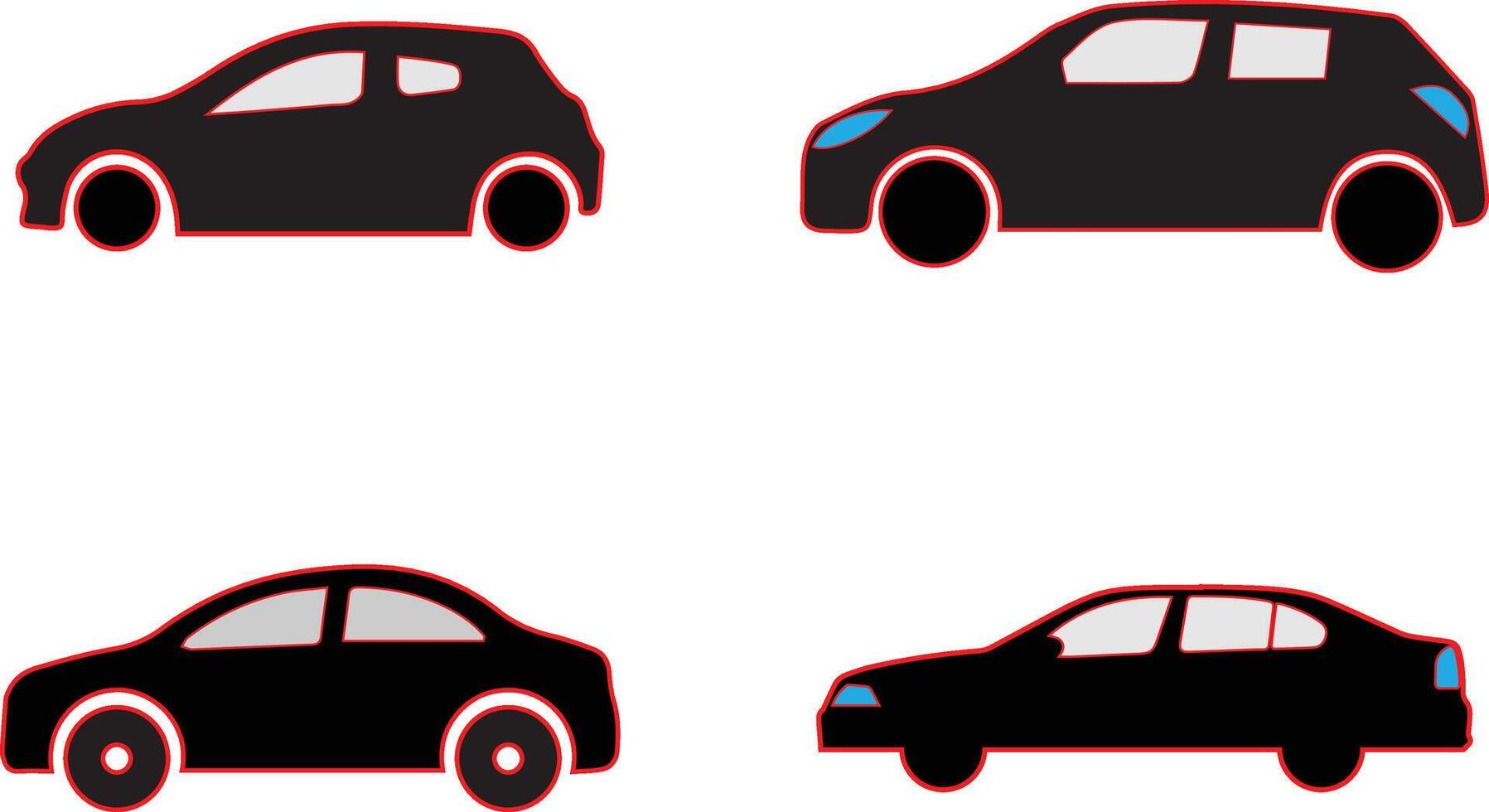large set of vehicle silhouettes. set illustration of simple deformed various types of car icons pictograms vector