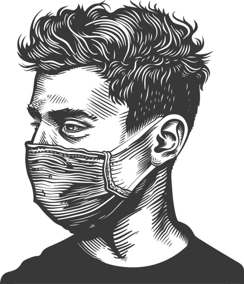 man using face mask with engraving style vector