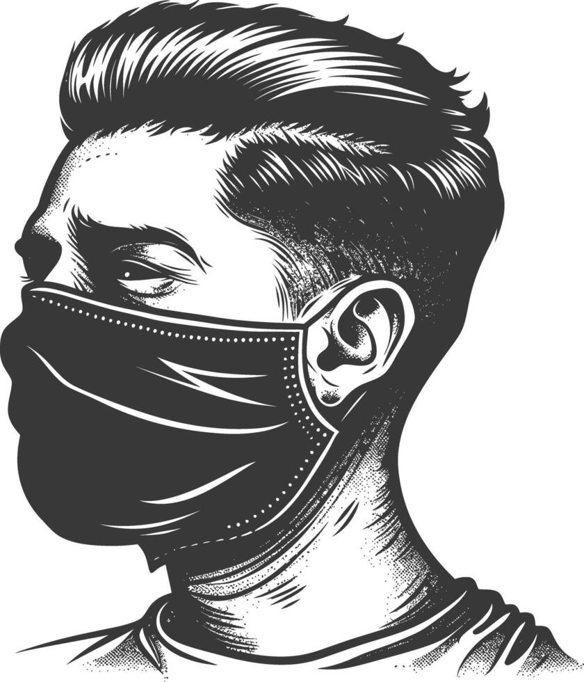 man using face mask with engraving style vector