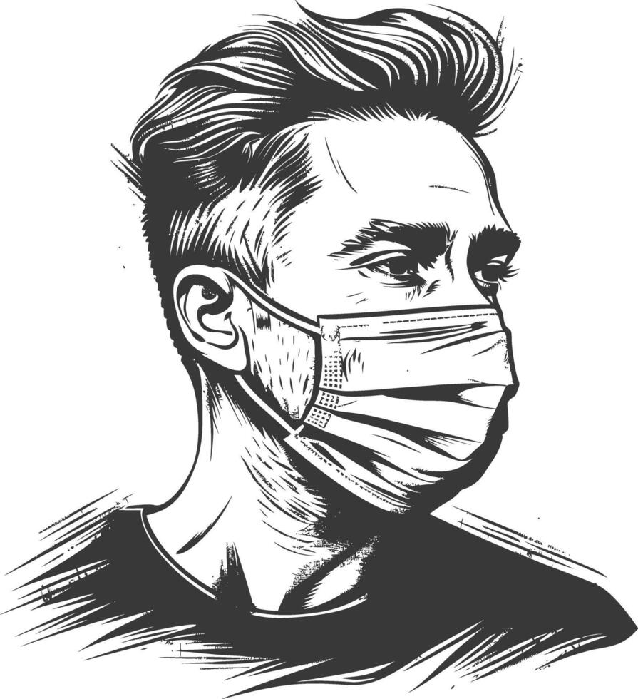 man using face mask with engraving style vector