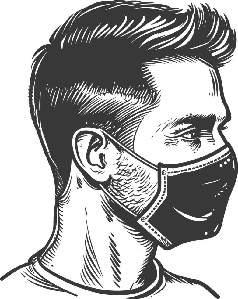 man using face mask with engraving style vector