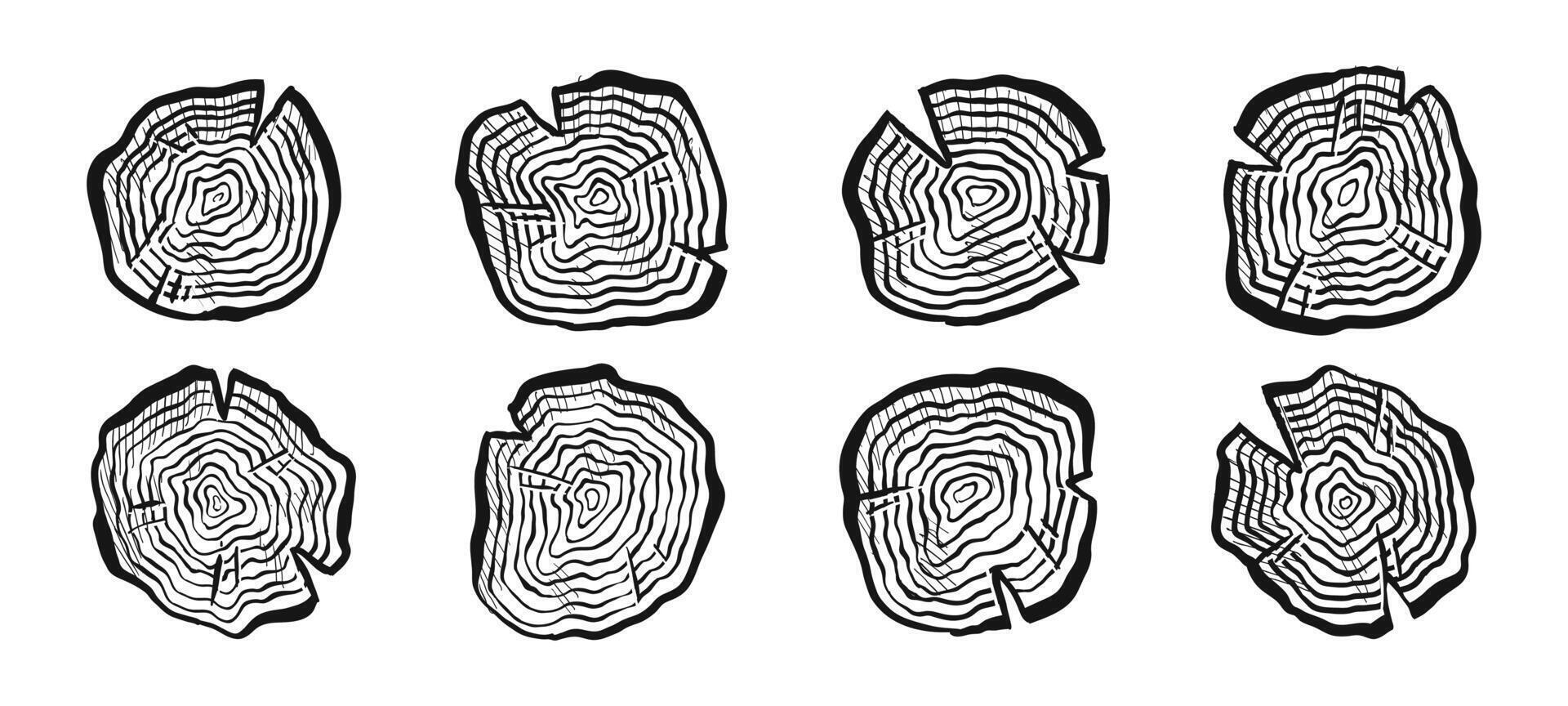 Wood cut ornament collection. Wooden graphic surface pattern. vector