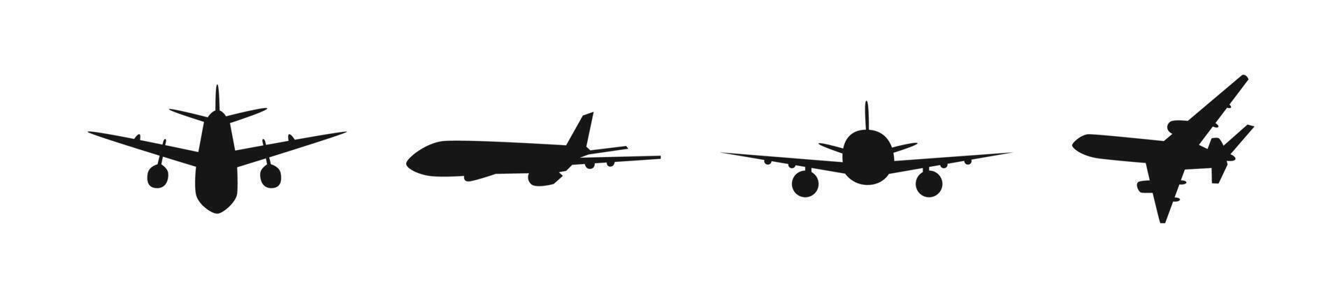 Plane silhouette set. Jet planes flat black illustration. vector