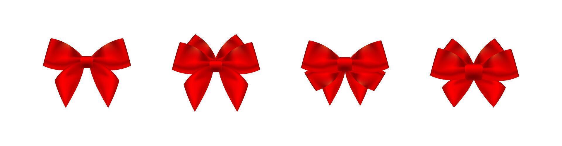Ribbon bow festive illustration. Red ribbons for present wrapping set. vector