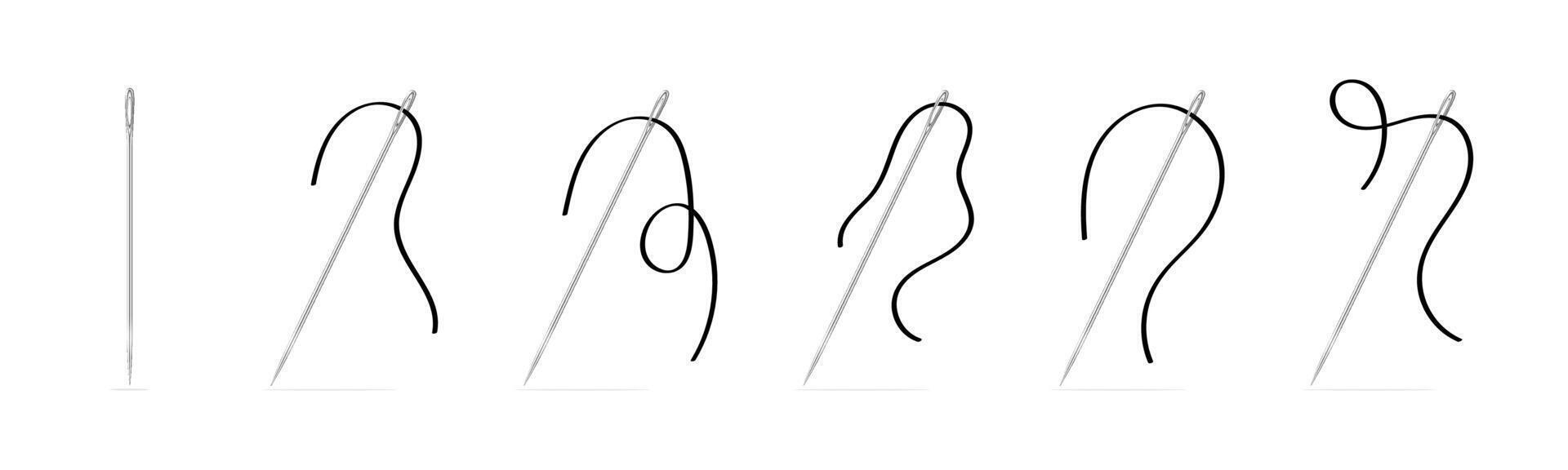 Needle and thread realistic set. Making clothes tool illustration. vector