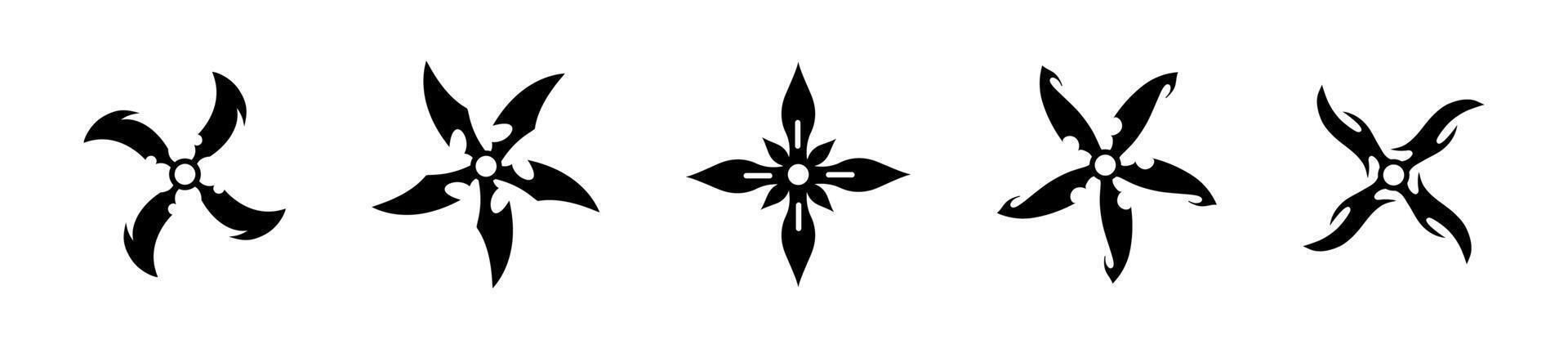 Shuriken icons. Ninja throwing blade silhouette icon set. vector