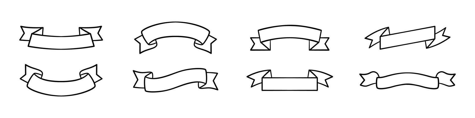 Ribbon banners outline set. Award decoration scroll collection. vector