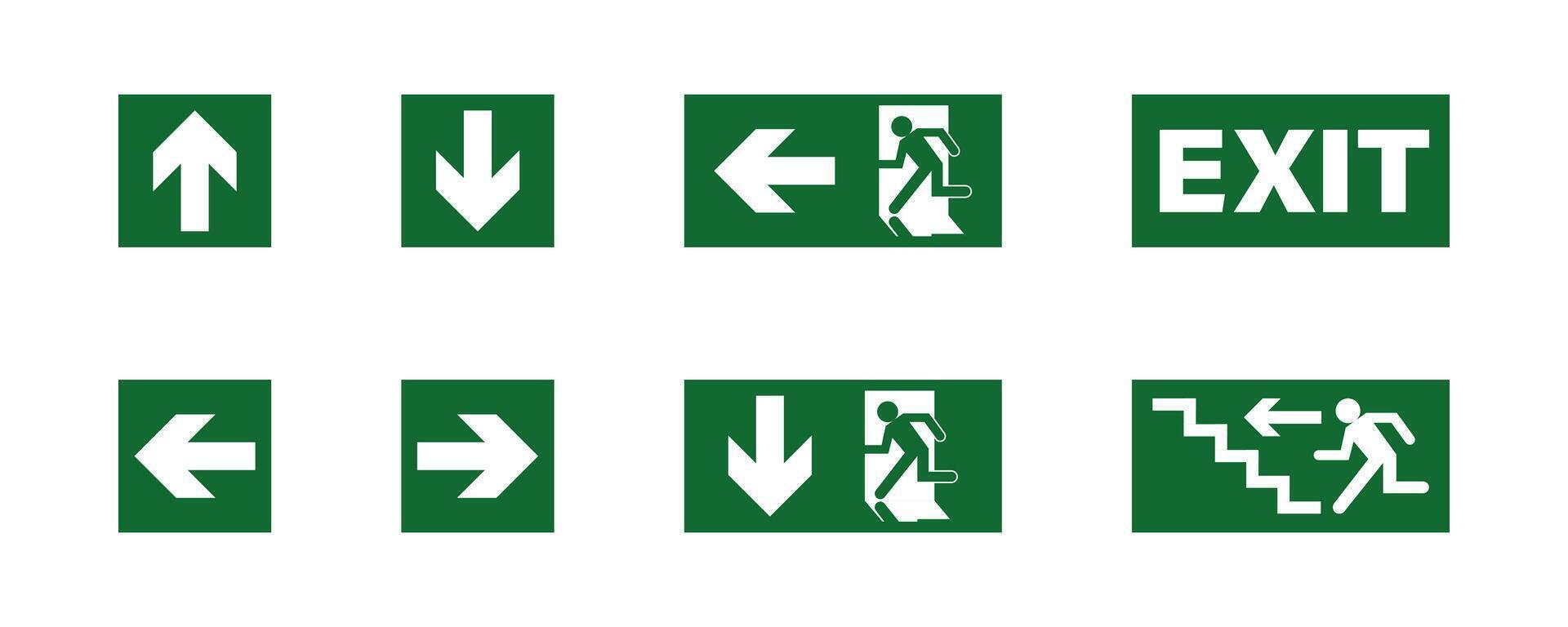 Emergency exit icon set. Doorway information icons. vector
