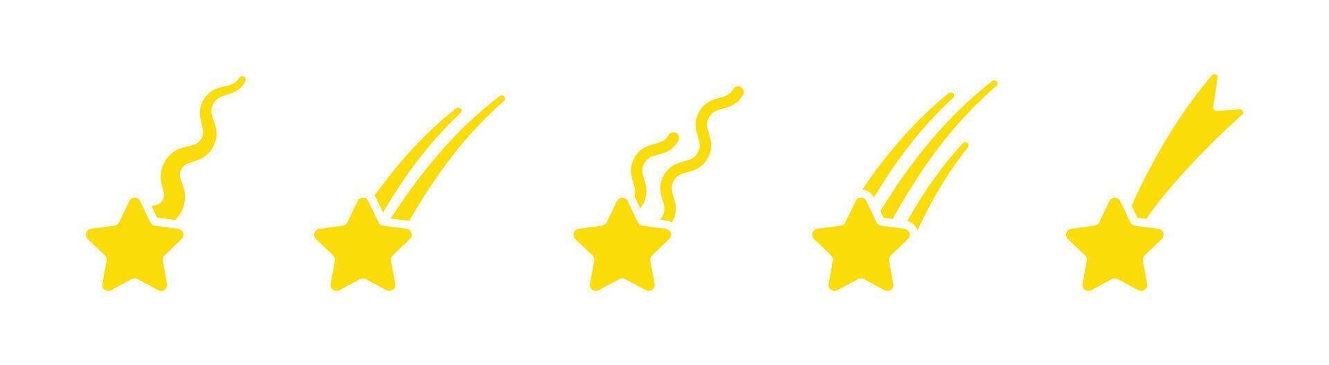 Falling stars. Star fall icons. Falling of Comets. Meteorites, Asteroids, the sparks of fireworks. Falling Star illustration. vector