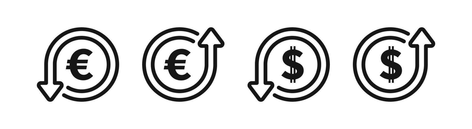 Currency exchange icons. Convert money, transfer cash, financial exchange. Exchange currency. Exchange dollar and euro icons vector